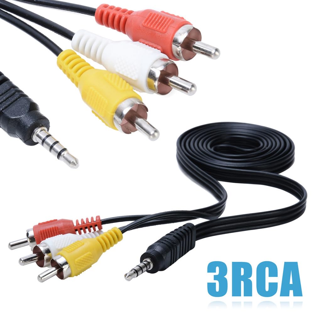 3.5mm to RCA Camcorder AV Audio Video Output Cable, 3 RCA to 3.5mm AV Input Cord Replacement for Sony TV TCL TV 5FT