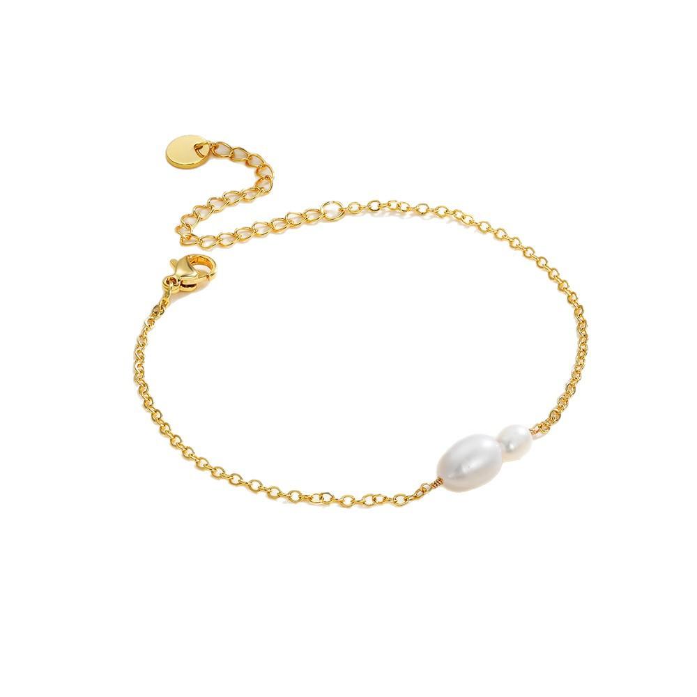 18K Gold Size Oval Imitation Pearl Bracelet Clip Gold Bead Stainless Steel Chain Adjustable Hand Jewelry