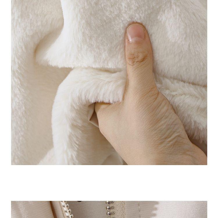 Zimní trendy parka s kapucí z umělé kožešiny a hřejivou podšívkou pro ženy