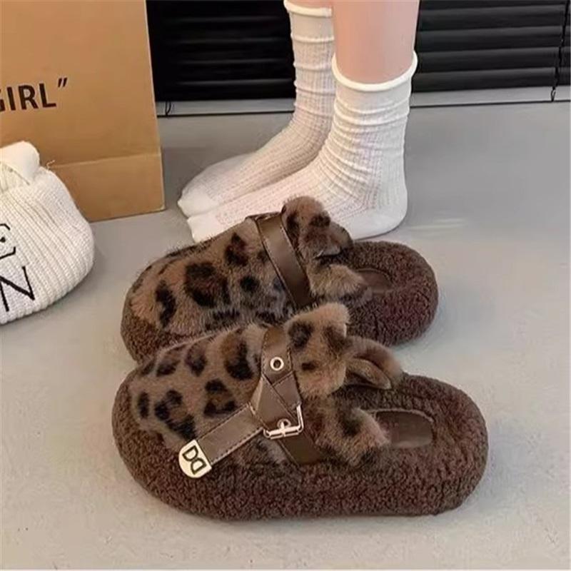 Women's Winter Leopard Print Anti Slip Cotton Shoes