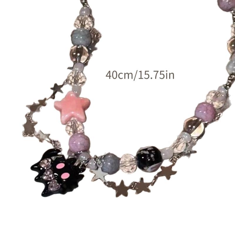 Y2K Star Pendant Necklace Cat Pendant Necklace Adjustable Chain Necklace Black Funny Necklace Perfect for Trendsetters