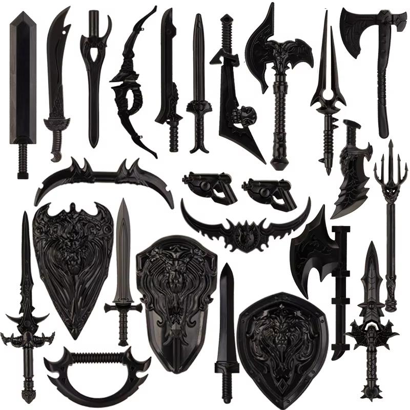 Medieval Military Solider Figure Weapon Accessory Sets Building Blocks Crusader Knight Armor Warrior Shield Sword Flag Brick Toy