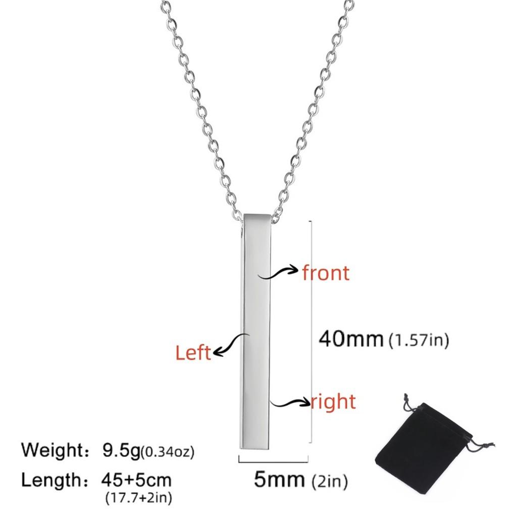 Customized Name Quotes Date Multi Sided Engraved Necklace Stainless Steel Personalized Cube Bar Necklace Fashion Couple Jewelry
