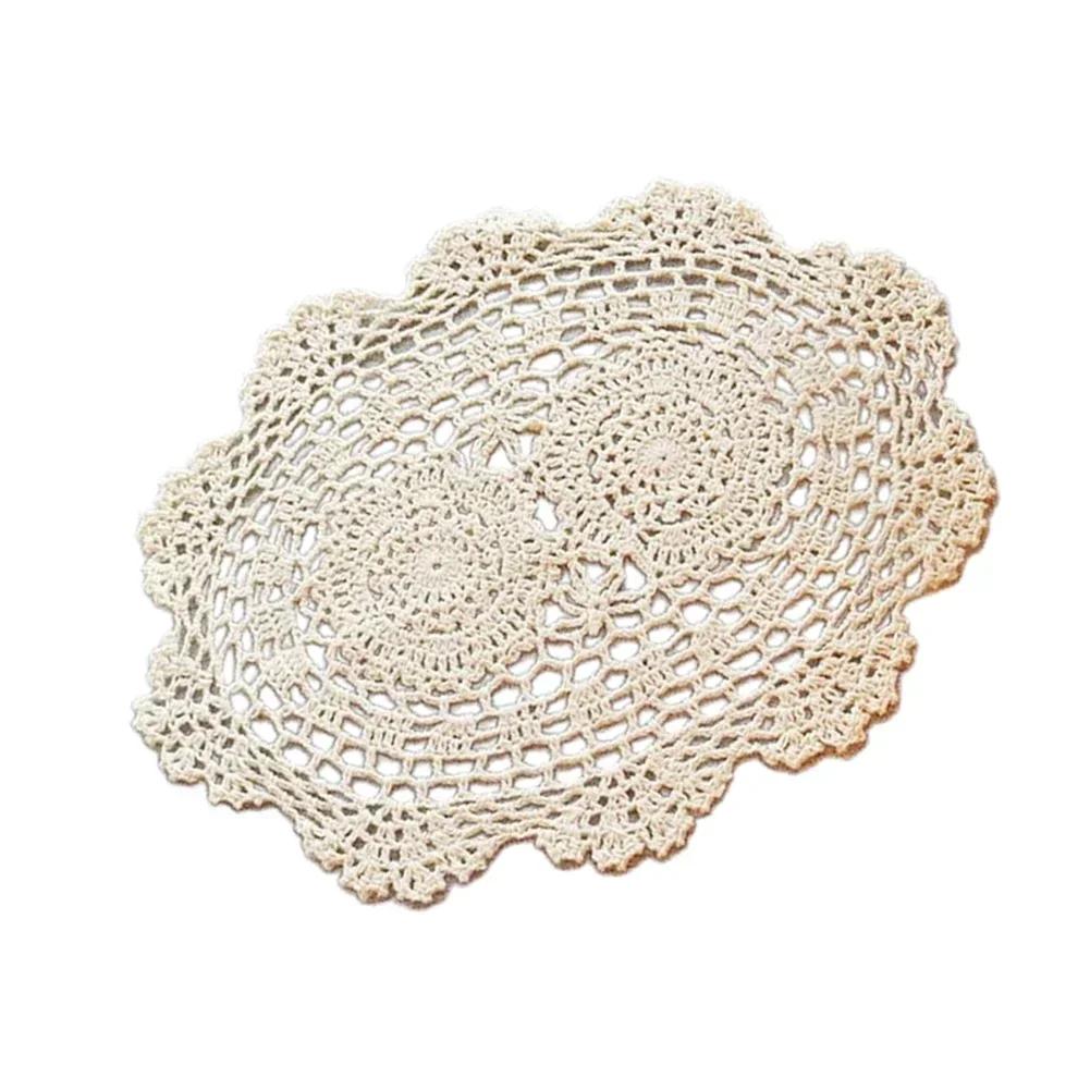 1pcs 2025 Table Mat 25 * 35cm Beige/White Cotton Lace Doilies Floral Lace Doilies Floral Oval Placemat Table Decoration