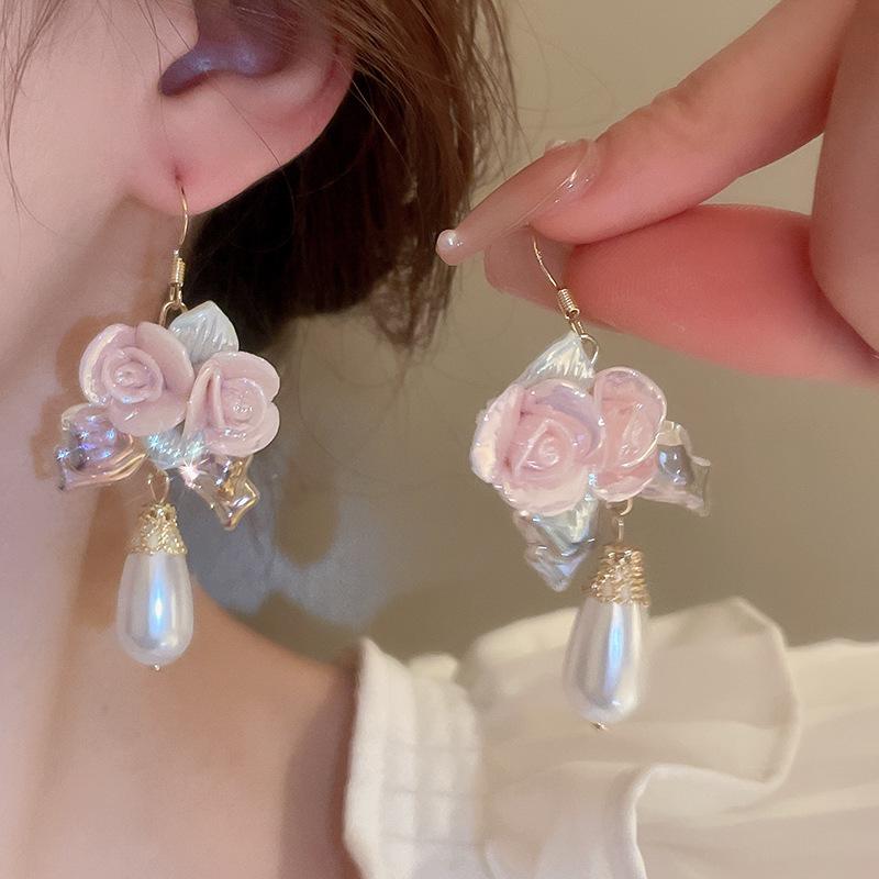 Silver Needle Flower Mesh Tassel Earrings - Fresh Beach Style, Versatile & Fashionable.