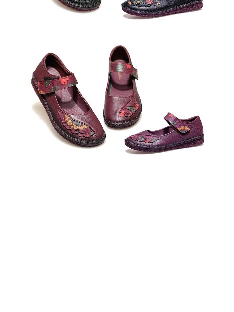 Spring-Summer Soft Sole Non-Slip Leather Shoes for Middle-Aged and Elderly Women