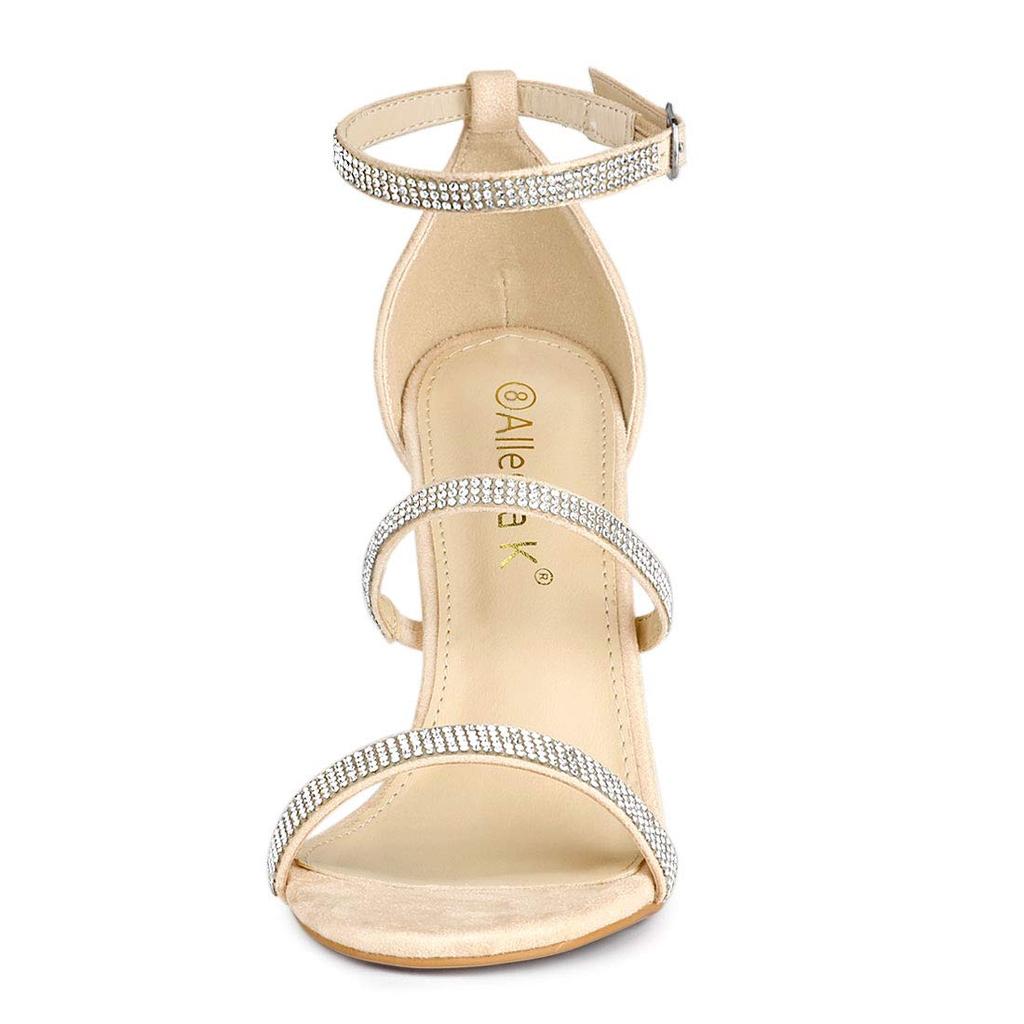 Allegra K Strappy Sandals with Rhinestones, High Heels, Stiletto Heels, Women's, Beige, Size 24.5cm