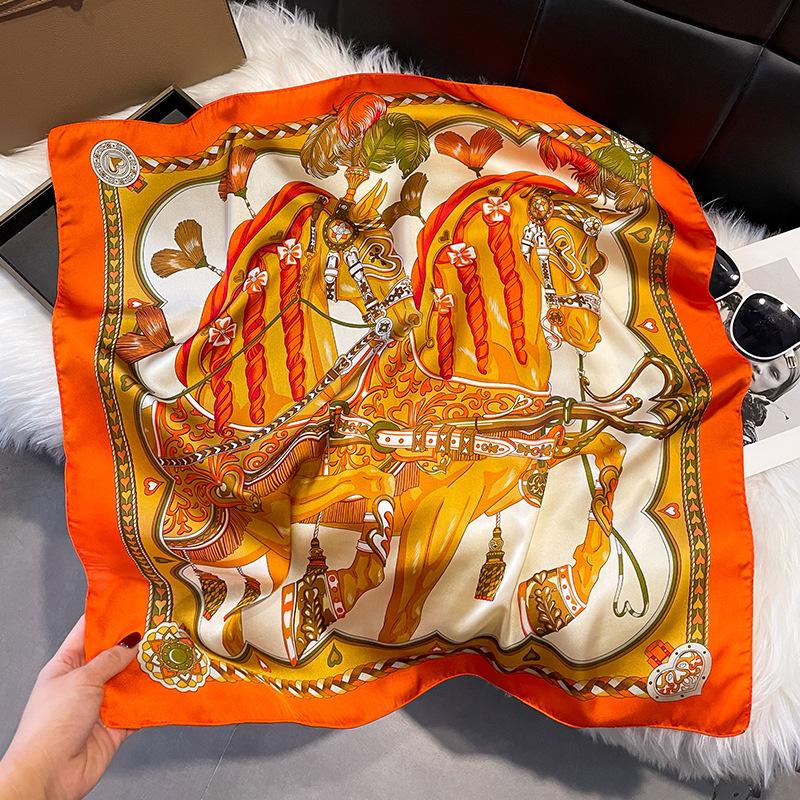 Summer High-End Simulation Silk Square Scarf Femininity Versatile Sunscreen Large Shawl Silk Scarf Variety