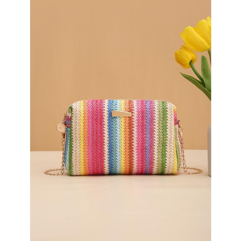 

Color straw bag girl handbags woven camera bag versatile girl messenger bag rainbow bag