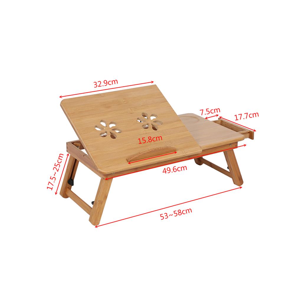 Portable Folding Bamboo Bed Laptop Desk Adjustable Lap Notebook Table Stand Tray with Drawer