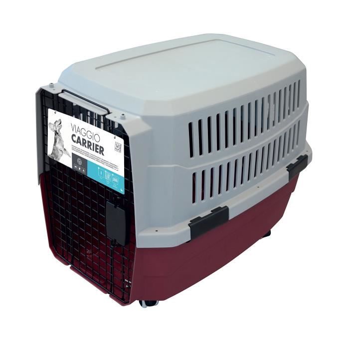 M-PETS Caisse De Transport Viaggio Carrier L - 81,3x56x58,5cm - Bordeaux Et Gris - Pour Chien