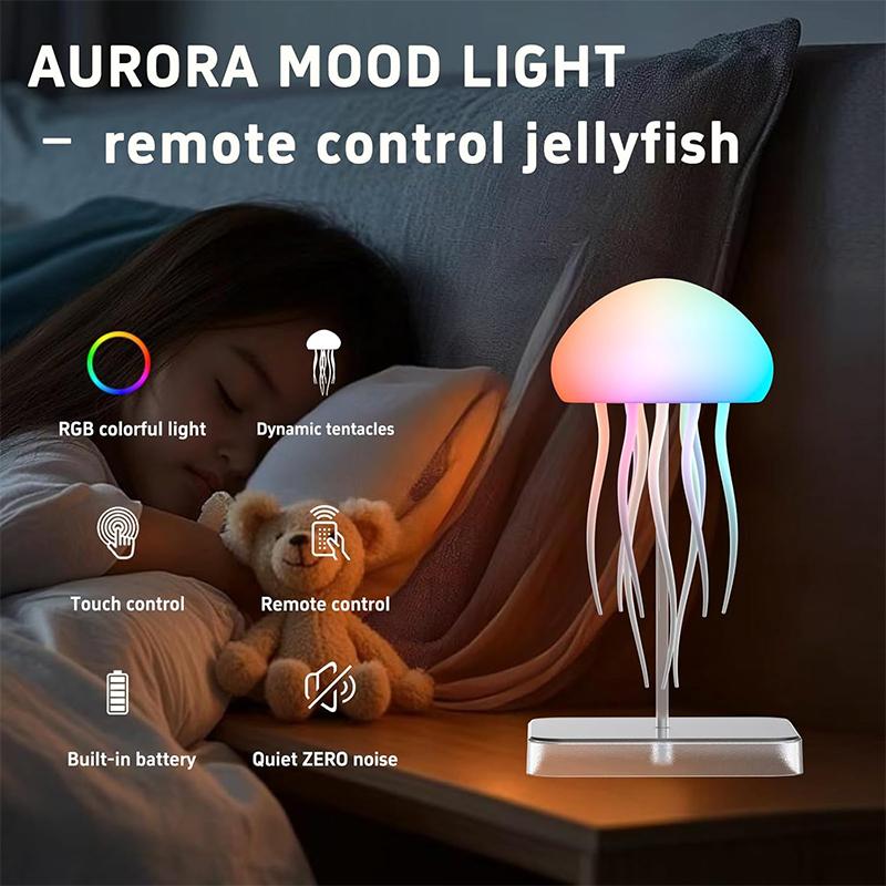Jellyfish Lamp Remote & Touch Controlled, RGB Gradient Rechargeable Dancing Tentacles Night Light for Home Office Bedside Decor