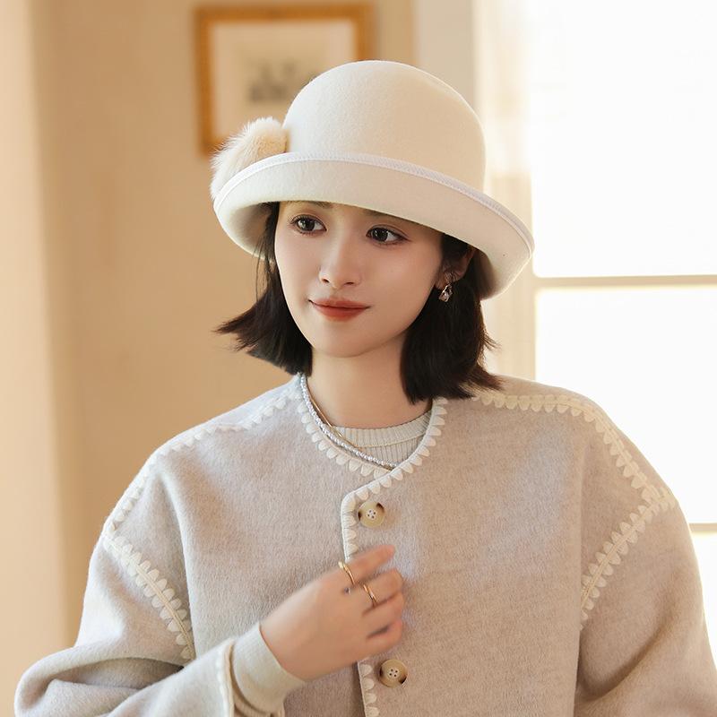 Herbst und Winter neuer Woll-Eimerhut Retro-Beckenhut Muse elegantes Promi-Temperament Geschenkhut
