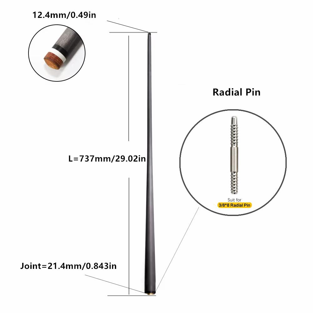 Profesionální karbonová tyč na kulečník | Nízká deformace, design Pro Taper s technologií Black Tech | Extra náhradní tyč na kulečník