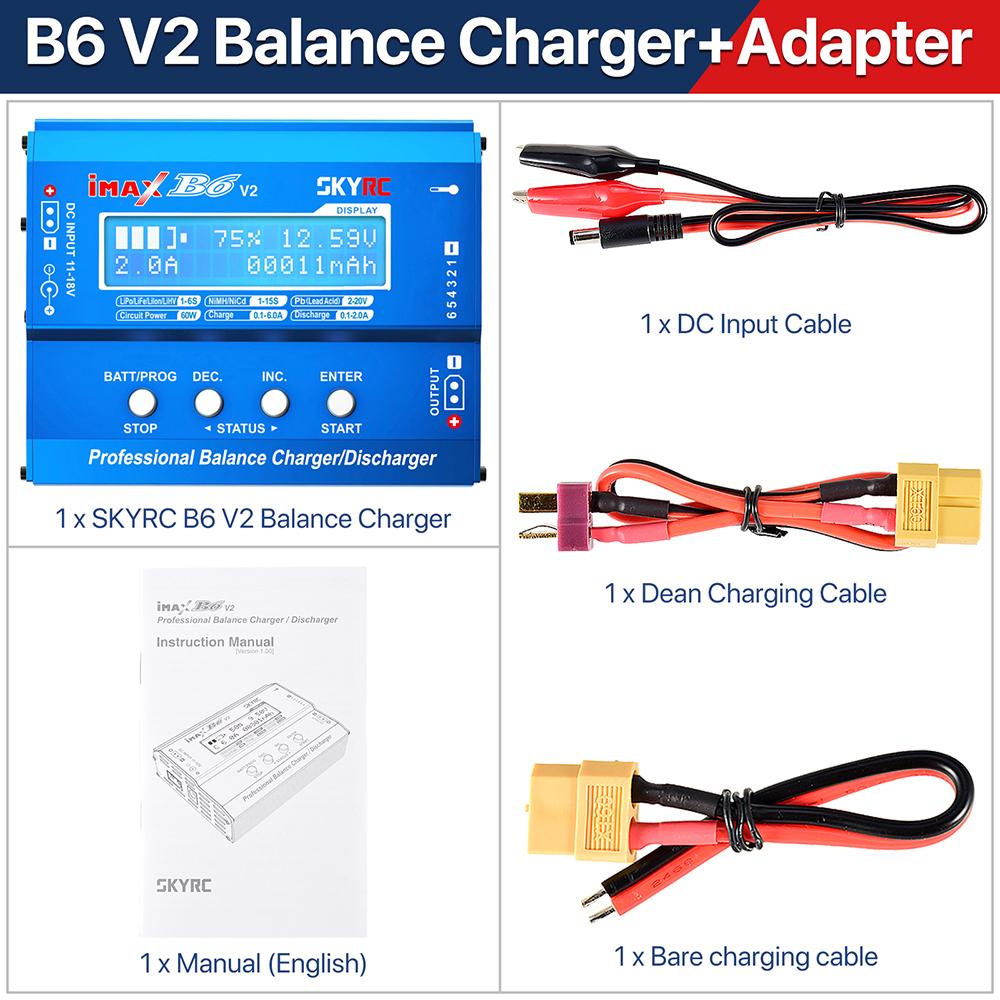 

SKYRC Lipo Charger IMAX B6 EVO B6 V2 B6 Mini B6AC V2 Balance Battery Charger Discharger with Adapter Temperature Sensor 6A 1-6S US Plug