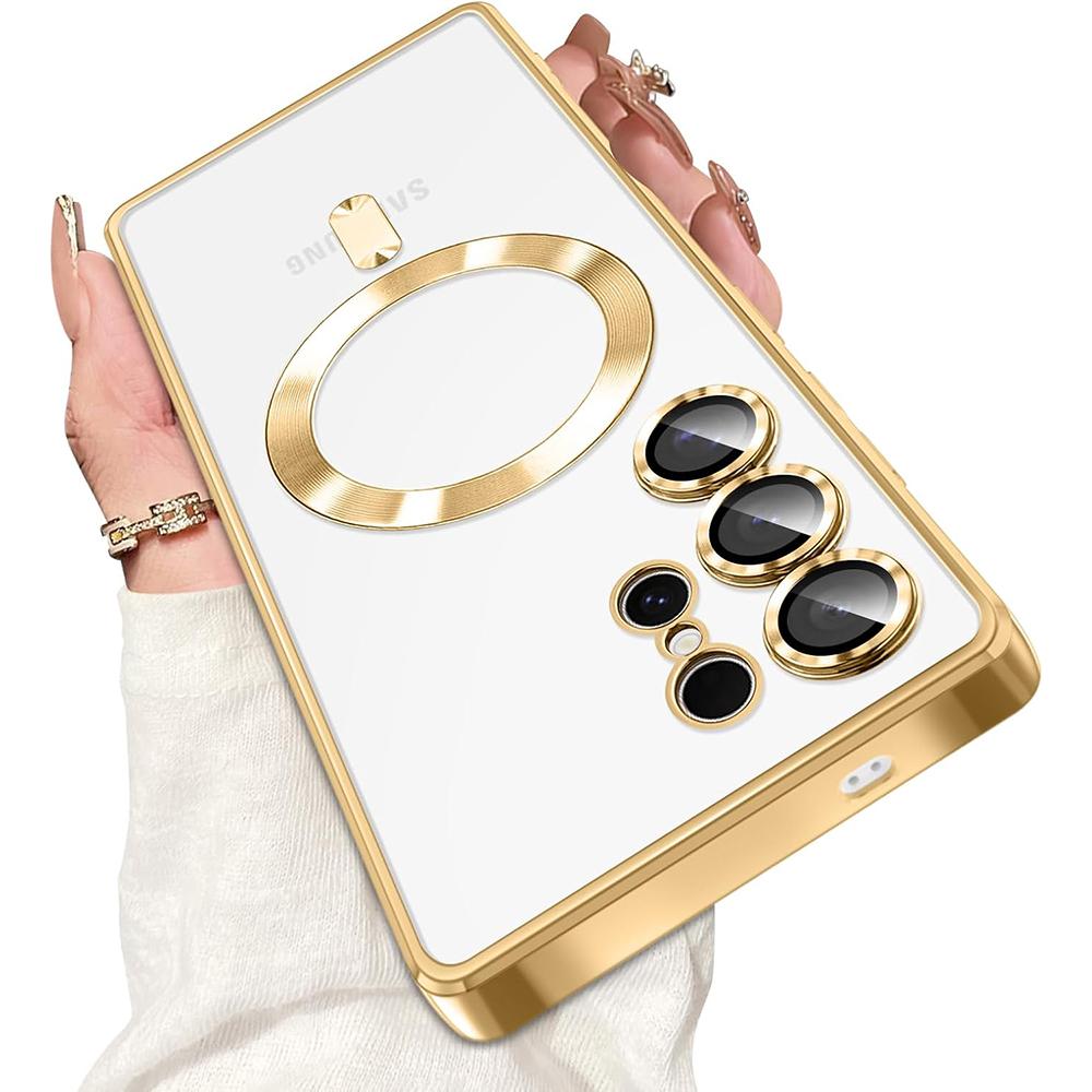 Luxus Magnetische Für Magsafe Hülle Für Samsung Galaxy S25 Edge S24 S23 S21 FE Plus Ultra Glitzer Beschichtung Silikonhülle Klar Weich