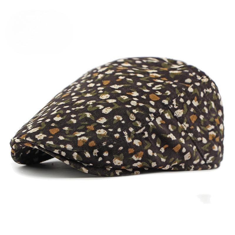 Vintage Corduroy Flat Cap for Women Leopard Print Floral Cabbie Hat Retro Polka Dot Newsboy Beret Autumn Winter Warm Peaked Cap