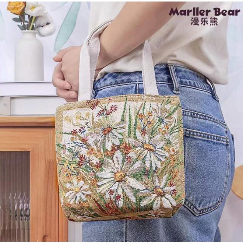Small canvas bag double-sided embroidered tote bag elephant tote bag large capacity women's bag tote bag