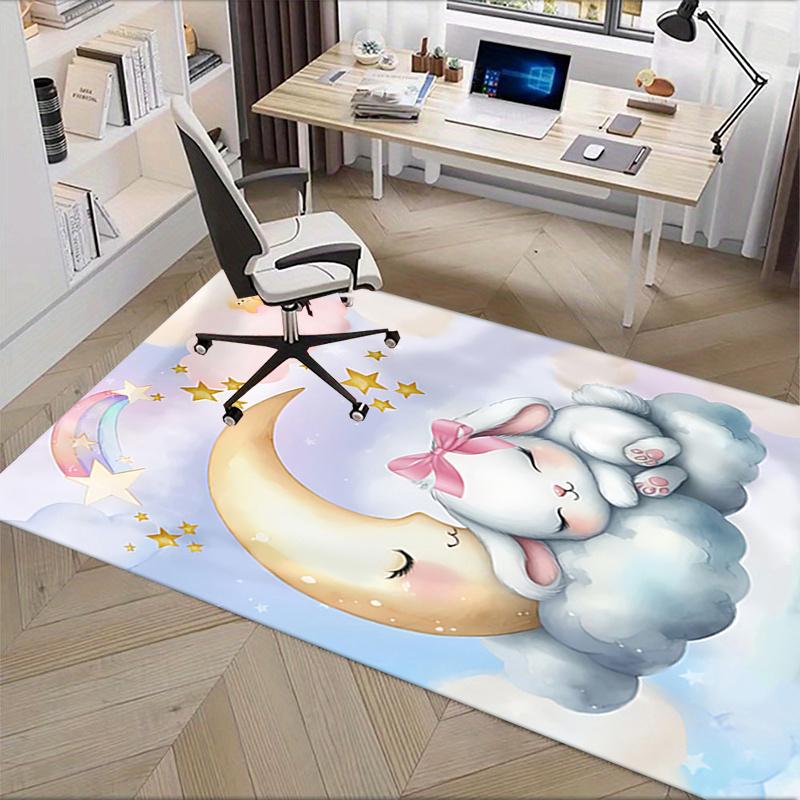 Charming Moon and Bunny Chair Mat Office Carpet, Oversized Rug for Home Decor, Sofa Mat, Desk Pad Gift, Suitable for Bedroom, Living Room, Any Room
