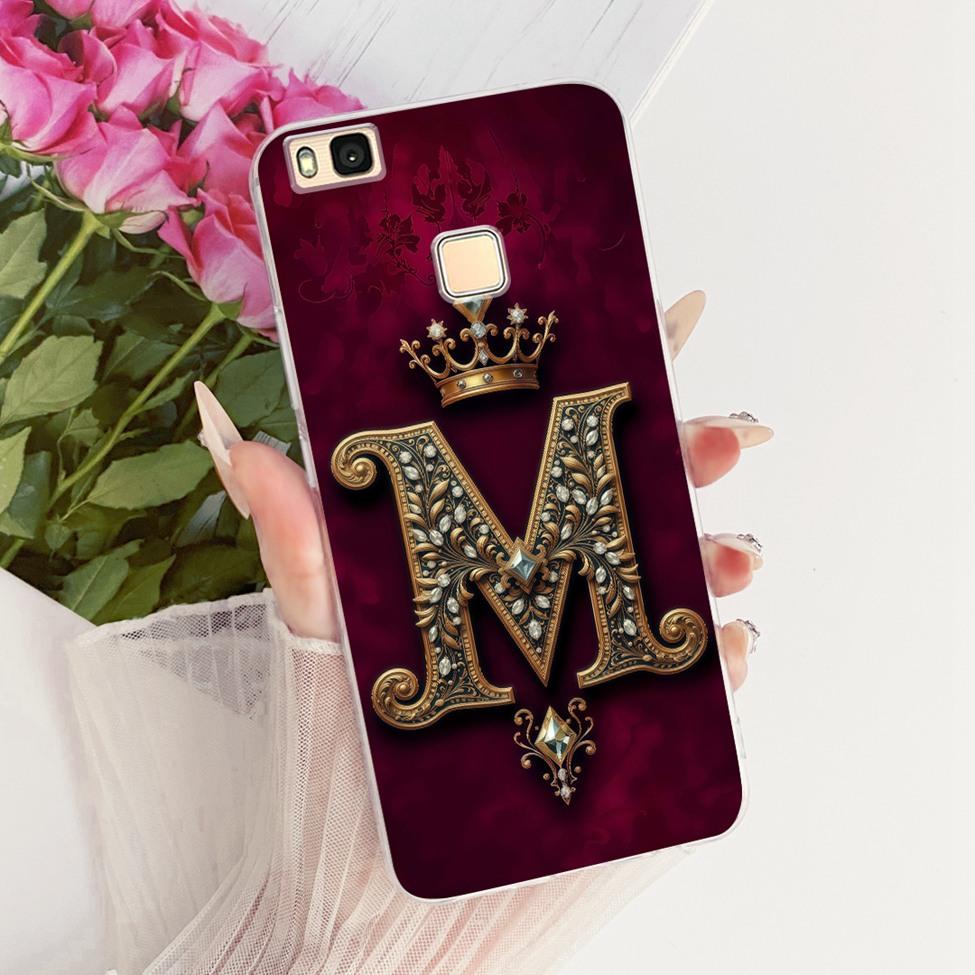Clear For Huawei P9Lite VNS-L21 VNS-L22 Cover For Huawei P9 Lite Case Luxury Crown A-Z Letters 2D Flat Pattern Soft Phone Case