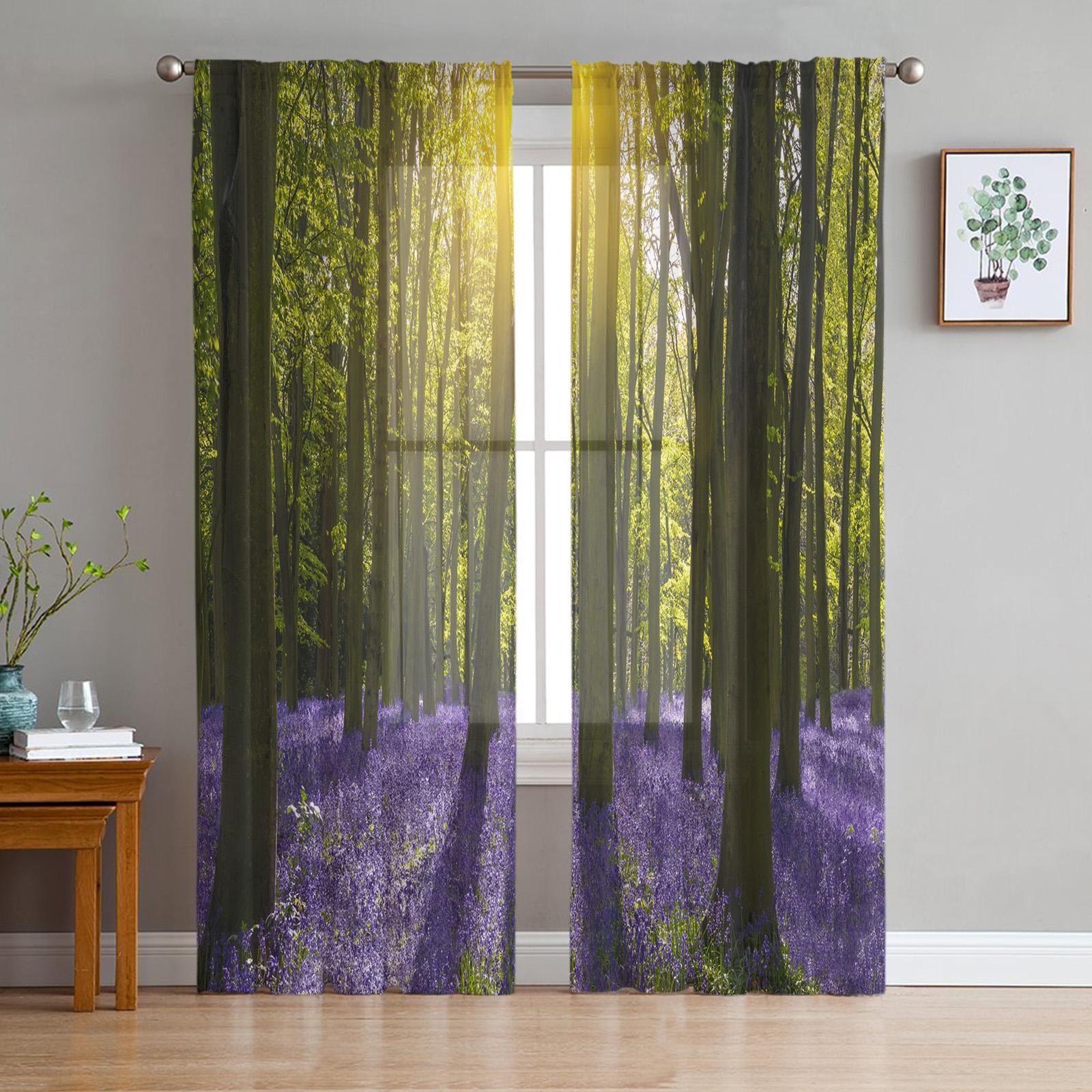 

Arbor Tree Lake Landscape Sheer Curtains Living Room Window Tulle Curtains For Bedroom Kitchen Home Decoration Voile Drapes W135 x H115cm x1&Grommet Top