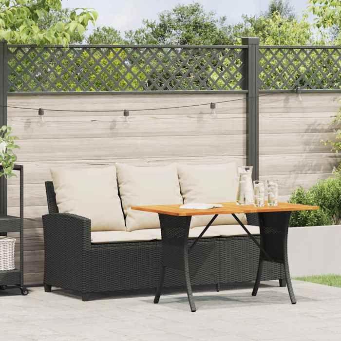 VidaXL Garden Sofa 3 Seater Cushions and Table Black Wicker, Outdoor Sofa, Garden Sofa 3 Seater, 4103854