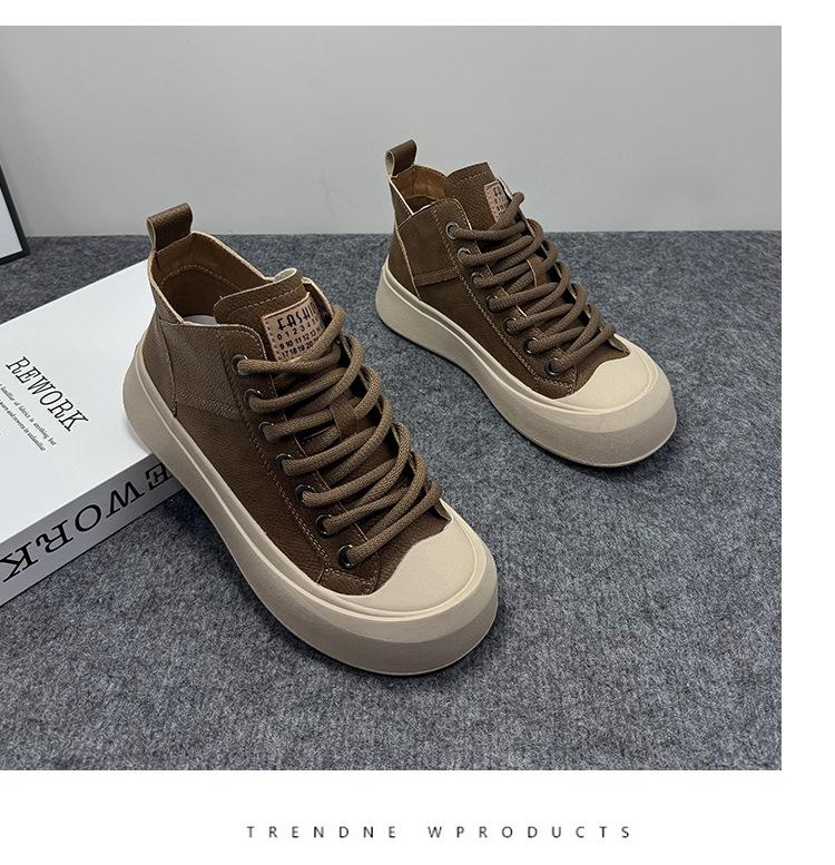 

Кожаные уродливо-милые туфли с высоким верхом и большой головой женские 2025 весна новые ретро мягкая подошва женская обувь универсальные спортивные и повседневные кеды 40