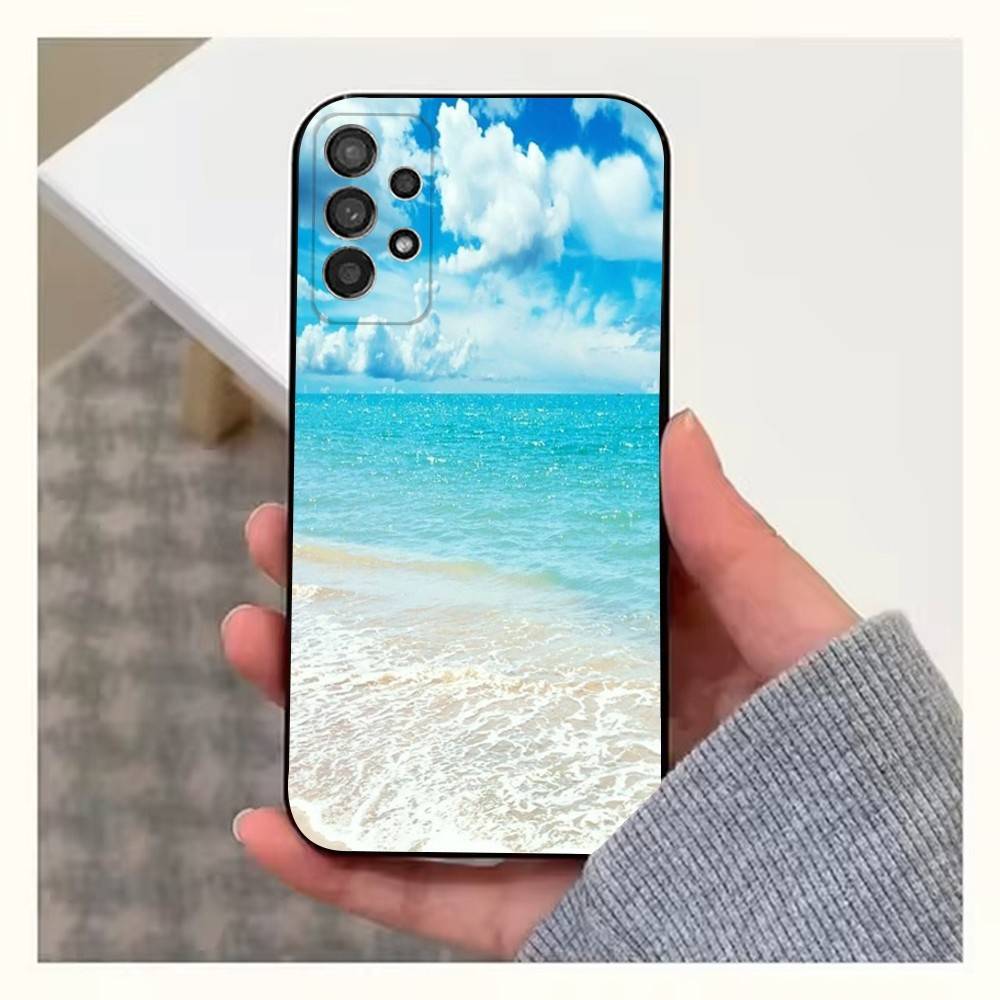 Sea Palm Trees Beach Phone Case For Samsung S9,S10,S20,S10,S21,S25,S24,S23,Ultra,FE,Plus,Lite,Soft Silicone Black Cover