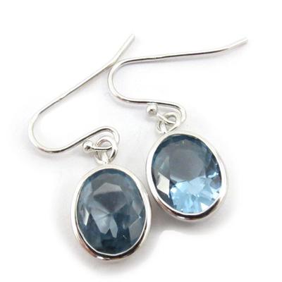 [G2846] - Silver 'Linda' Blue Topaz Earrings