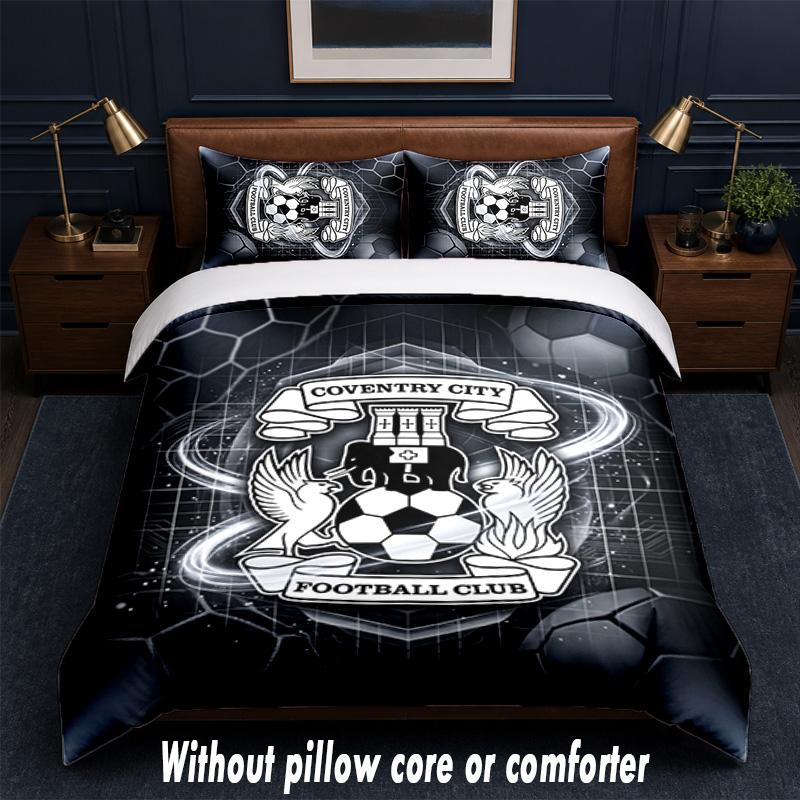 Coventry City Fußball Design Bett Bettwäsche Set 1 Bettbezug + 2 Kissenbezüge Weich Atmungsaktiv Haushalt Bettwäsche