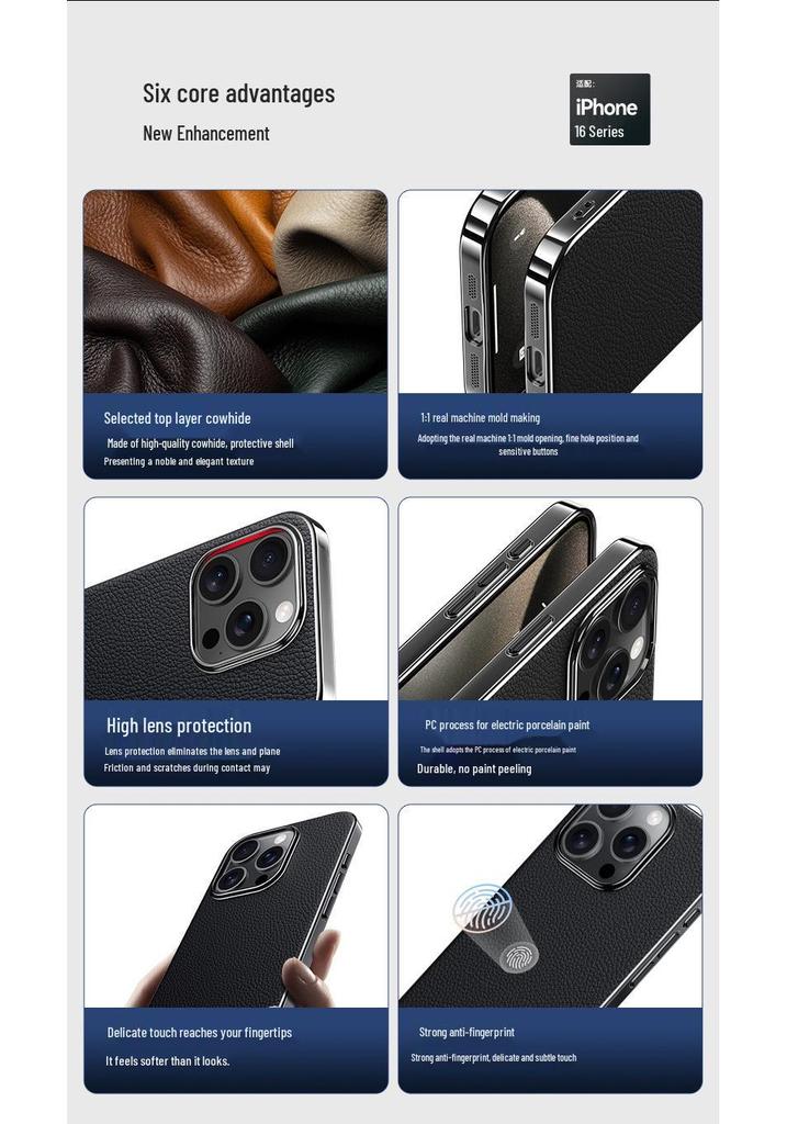 Metal Lensli ve Kaplamalı Yüksek Kalite Koruyucu Kılıf ile iPhone 15 için Apple 16Pro Max Orijinal Deri Telefon Kılıfı