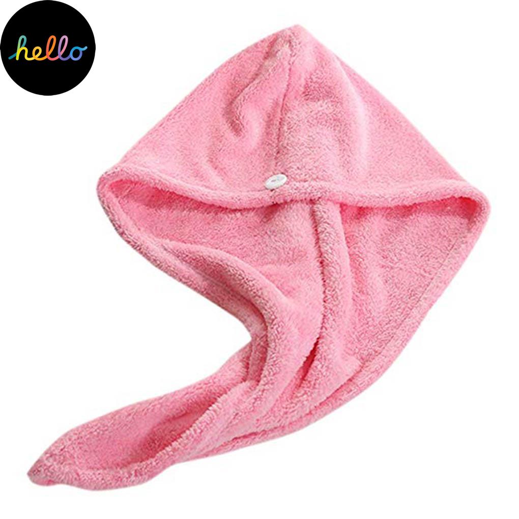 Coral Velvet Hair Drying Towel Ultra Absorbent Twist Head Turban Drying Cap Bat ng Button Hat