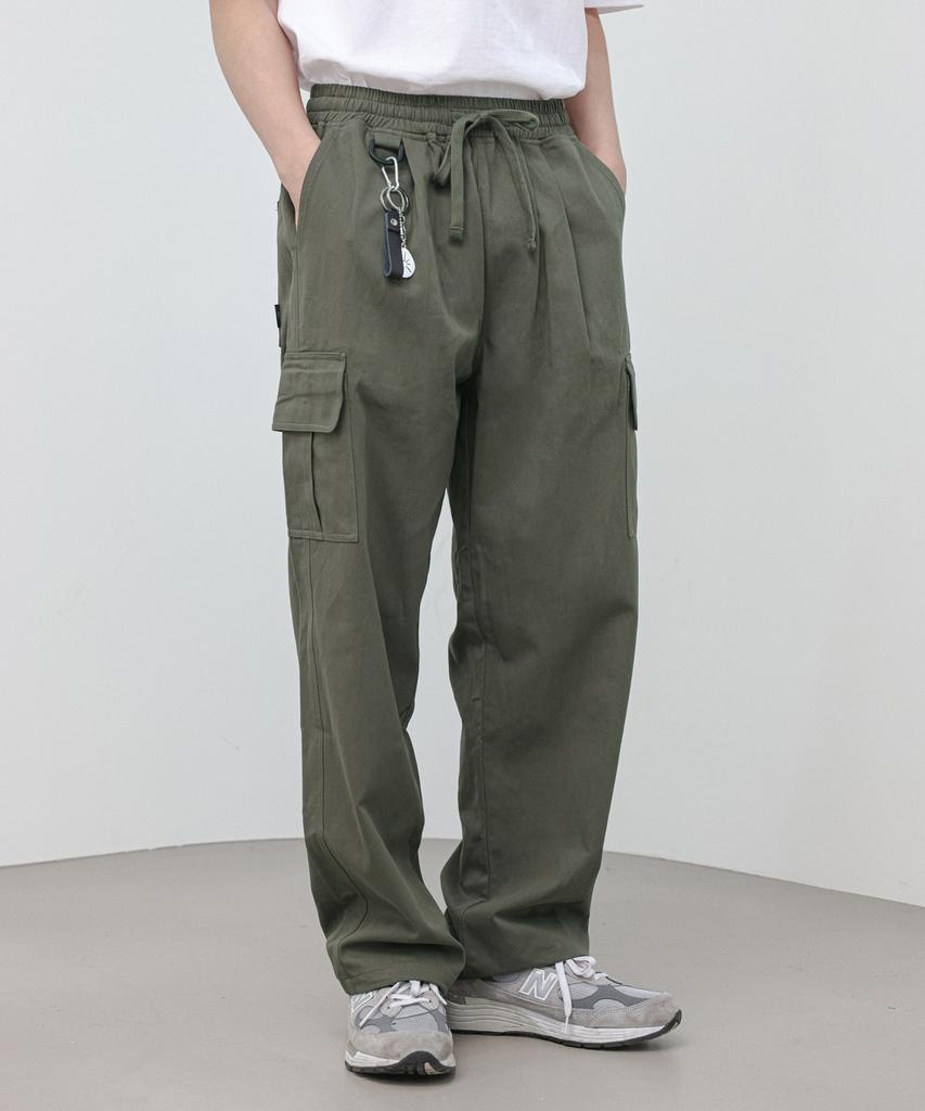MODERMENT Semi-Wide String Cotton Cargo Pants [Khaki]