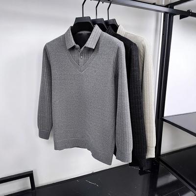 Pánský svetr Polo límec Nášivka Patchwork Pruhy Plyšová vlněná podšívka Pletený Zesílený svetr Značka Luxusní potisk Termo Pánské oblečení