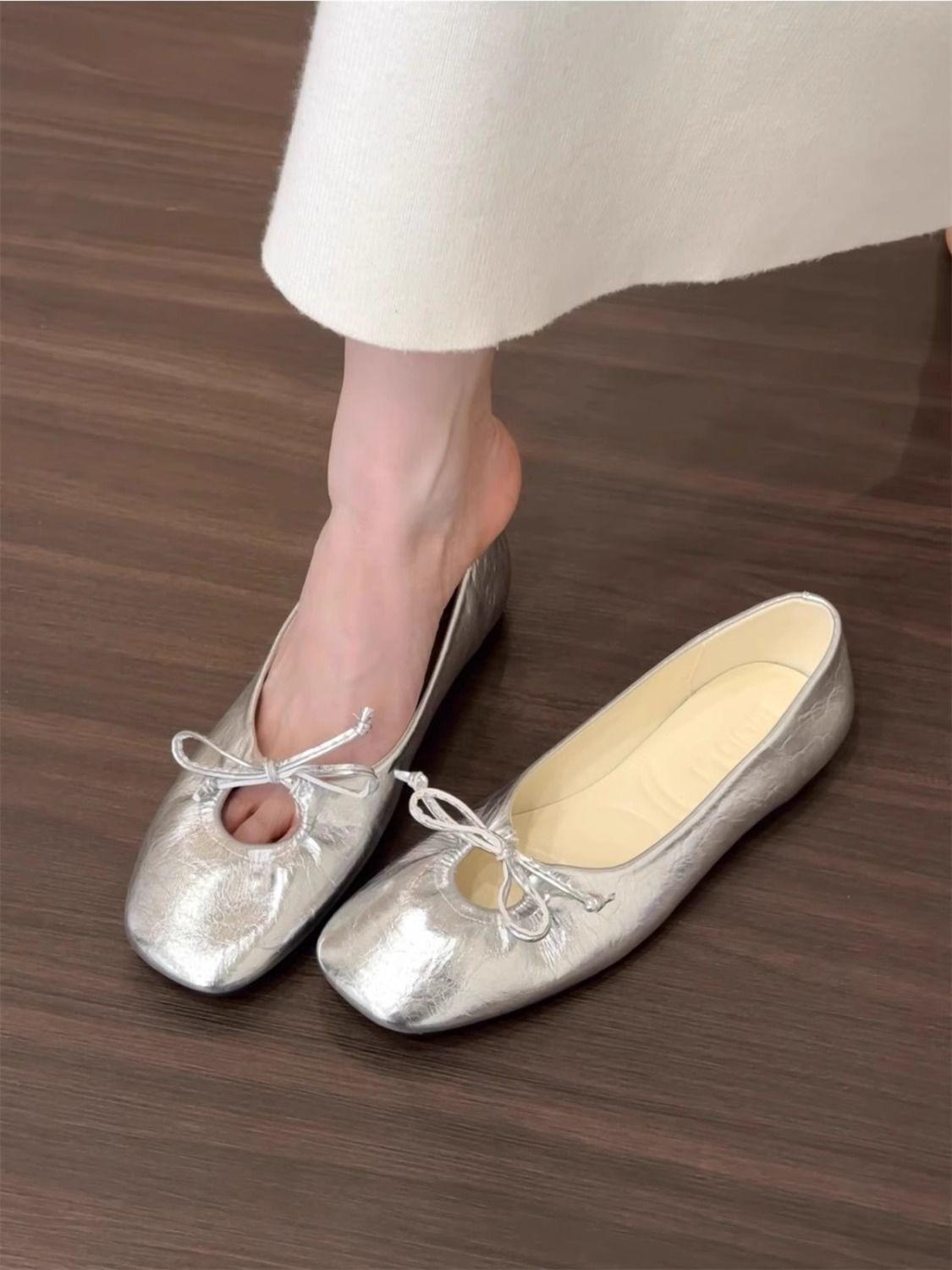 

Новые женские туфли на плоской подошве весенние на мягкой подошве универсальные с юбкой одинарные туфли 40 серебряный