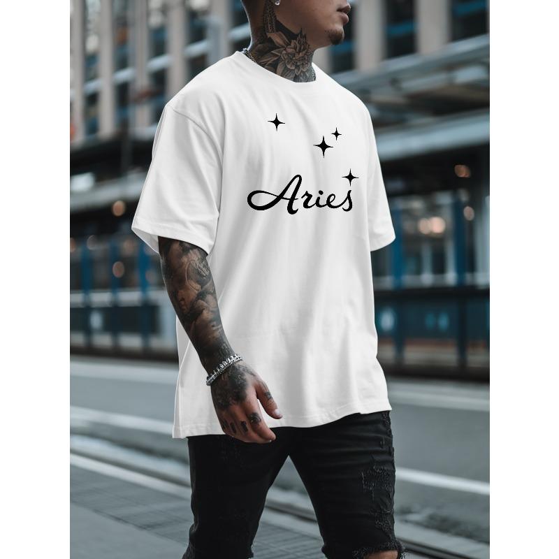 European Size Aries Men's Summer Short-sleeved T-shirts, Fashionable and Trendy Printed Men's Bottoming Shirts, Spring and Summer Round Neck Tops