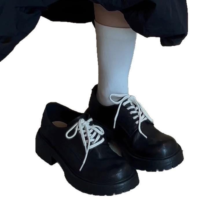 Sheepskin version retro platform big head Derby loafers women's small thick heel lace-up British versatile small leather shoes