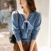 Autumn Winter Solid Color Bow Lace Up Sweater Ladies Loose Casual All-match Knitting Pullover Top Women Elegant Fashion Jumpers
