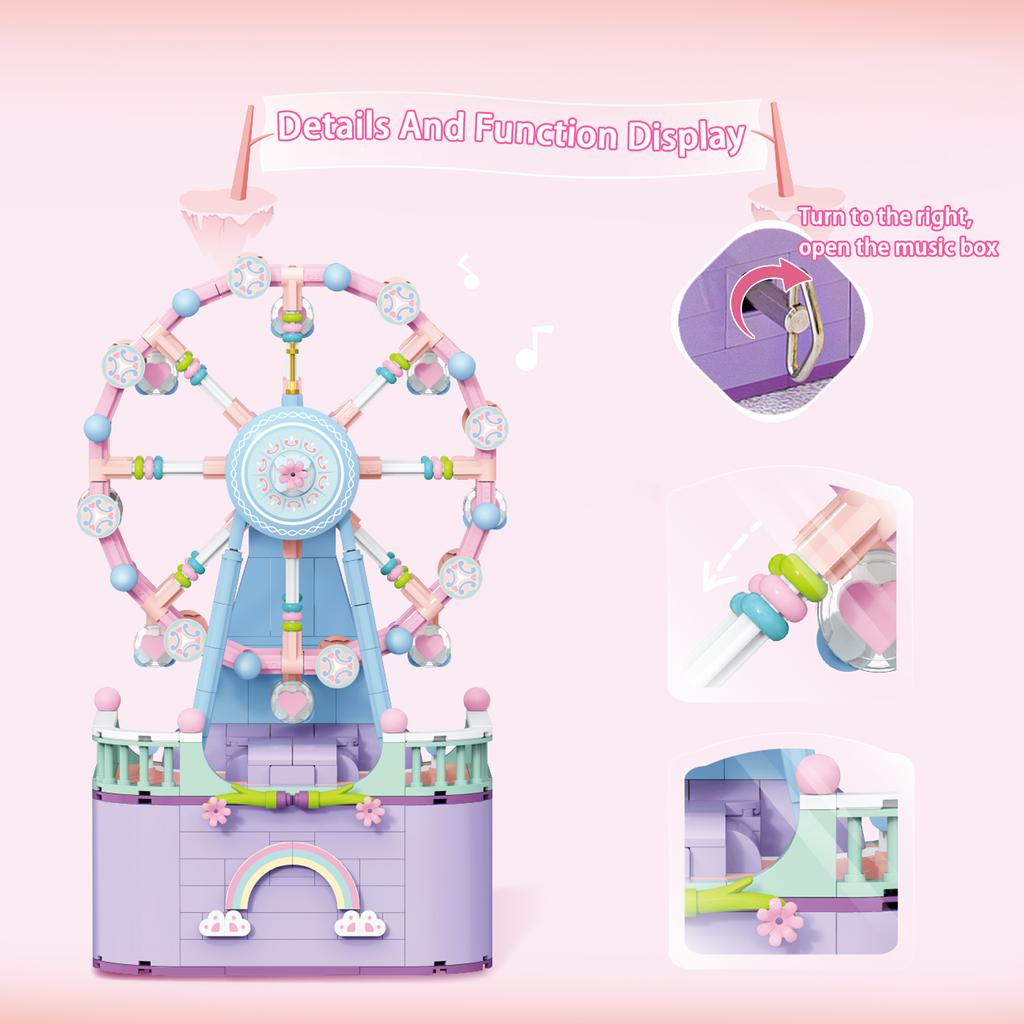 Carousel Ferris Wheel Building Blocks Toys Music Box Model Mini Blocks Toy For Girls Birthday Christmas Gift