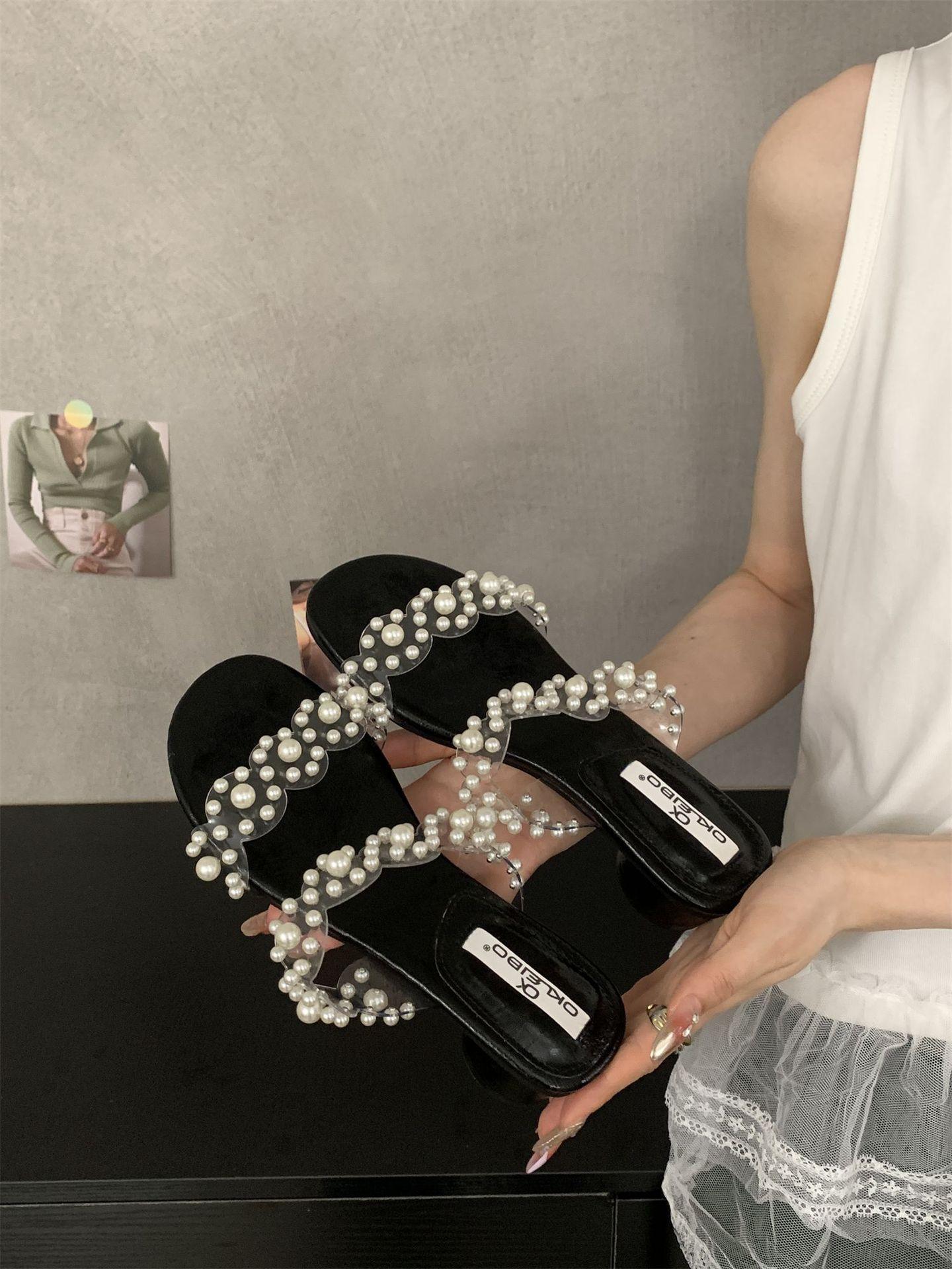 

Coarse heel rhinestone high-end slippers fairy shoes to wear 2025 new summer beautiful temperament sandals 40 чёрный