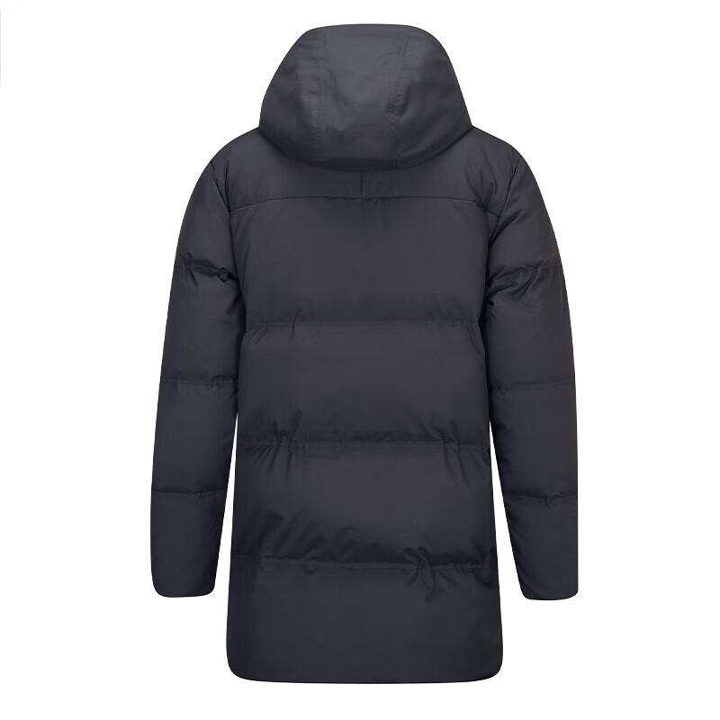 Li Ning Mid-Length Hooded Zipper Down Jacket With National Flag Unisex Outerwear Black AWST363-1