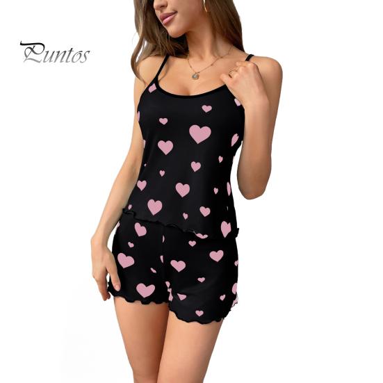 

Женский пижамный комплект с топом и оборками на бретелях, комплект из двух предметов для дома, летняя повседневная одежда для сна M чёрный