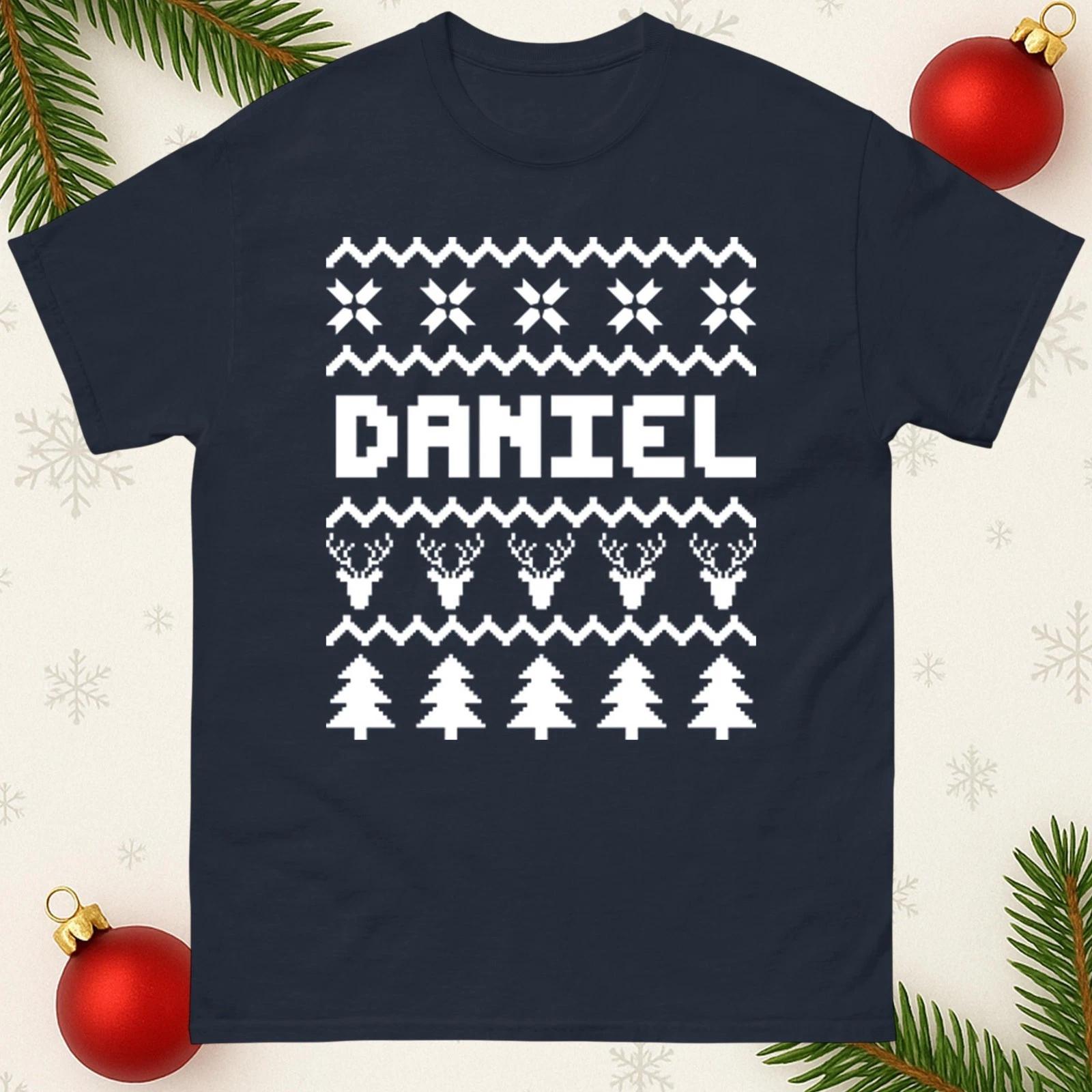 Personalised Christmas T-Shirt Custom Name Xmas Reindeer Tree Holiday Gift Top M
