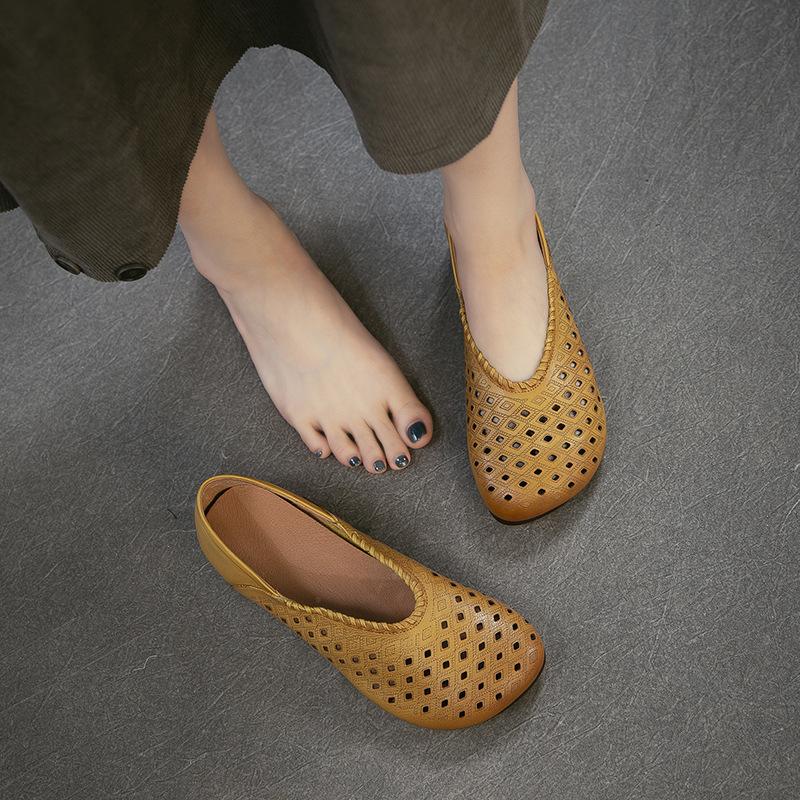 Summer New Arrival Women's Genuine Leather Roman Sandals Retro Hollow Out Loafers Breathable Comfortable Walking Shoes