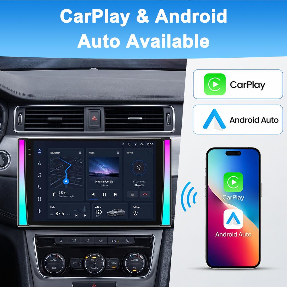 Car audio system, universal, 10.1-inch, Android 15, supports CarPlay and Android Auto, equipped with 5G Wi-Fi and Bluetooth 5.0