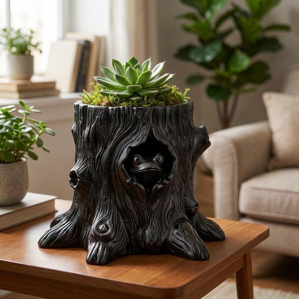 Decorative Frog Shaped Flowerpot 3D Printed Stump Potted Plant Pen Holder Desktop Organizer