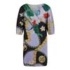 Fashion Women's Casual Loose V-Neck Printed Sleeve Short Midi Sleeve Dress