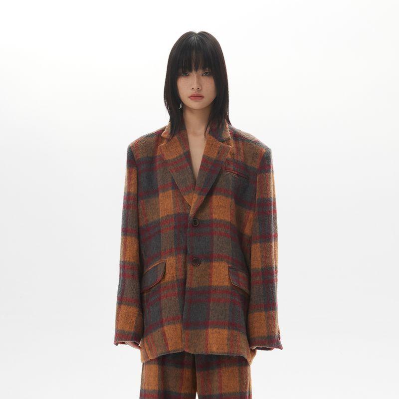 

Thelight Woolen Plaid Maillard Suit Jacket Plaid Suit L