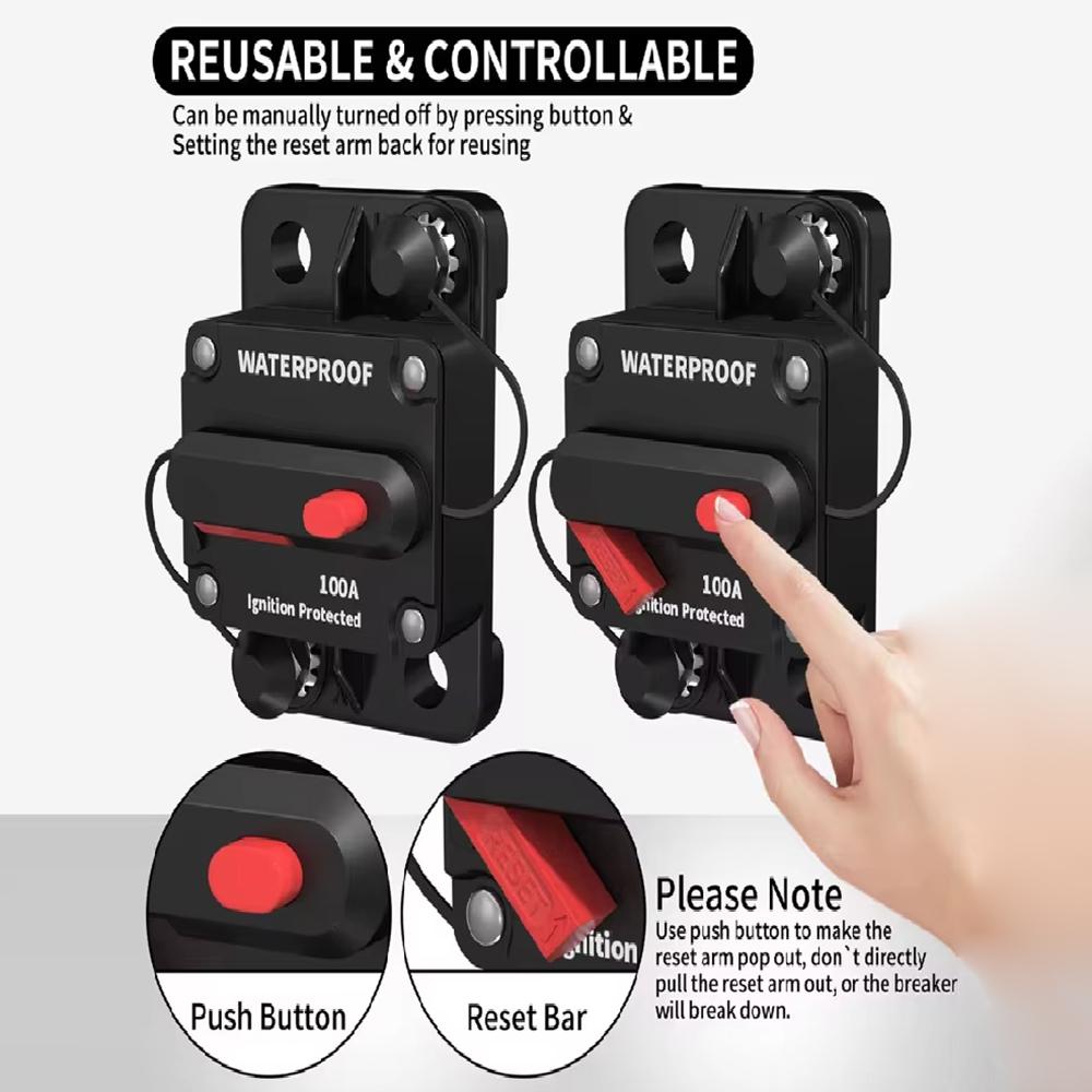 30A - 300A 12 - 48V DC IP67 Waterproof Circuit Breaker with Manual Reset Button for Car/Yacht/RV