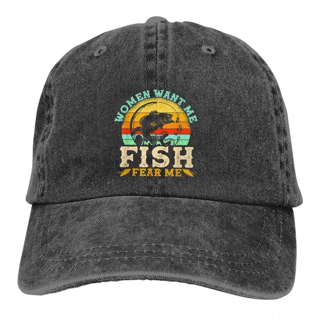 Fishing Multicolor Hat Peaked Men Women's Cowboy Cap Fish Want Me Women Fear Me Baseball Caps Personalized Visor Protect Hats